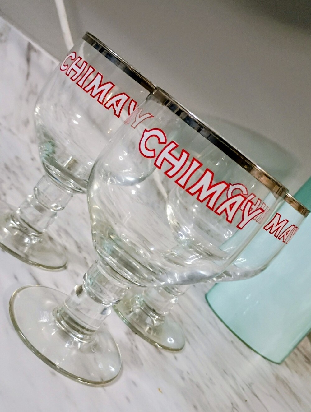 Set Of 3 Rare Vintage Chimay Beer Chalice Glases